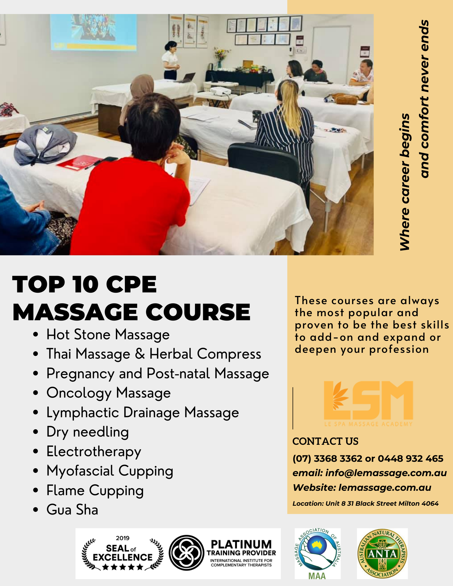 10 Most popular short courses for remedial massage therapists to take every year for continuing professional education (CPE) point